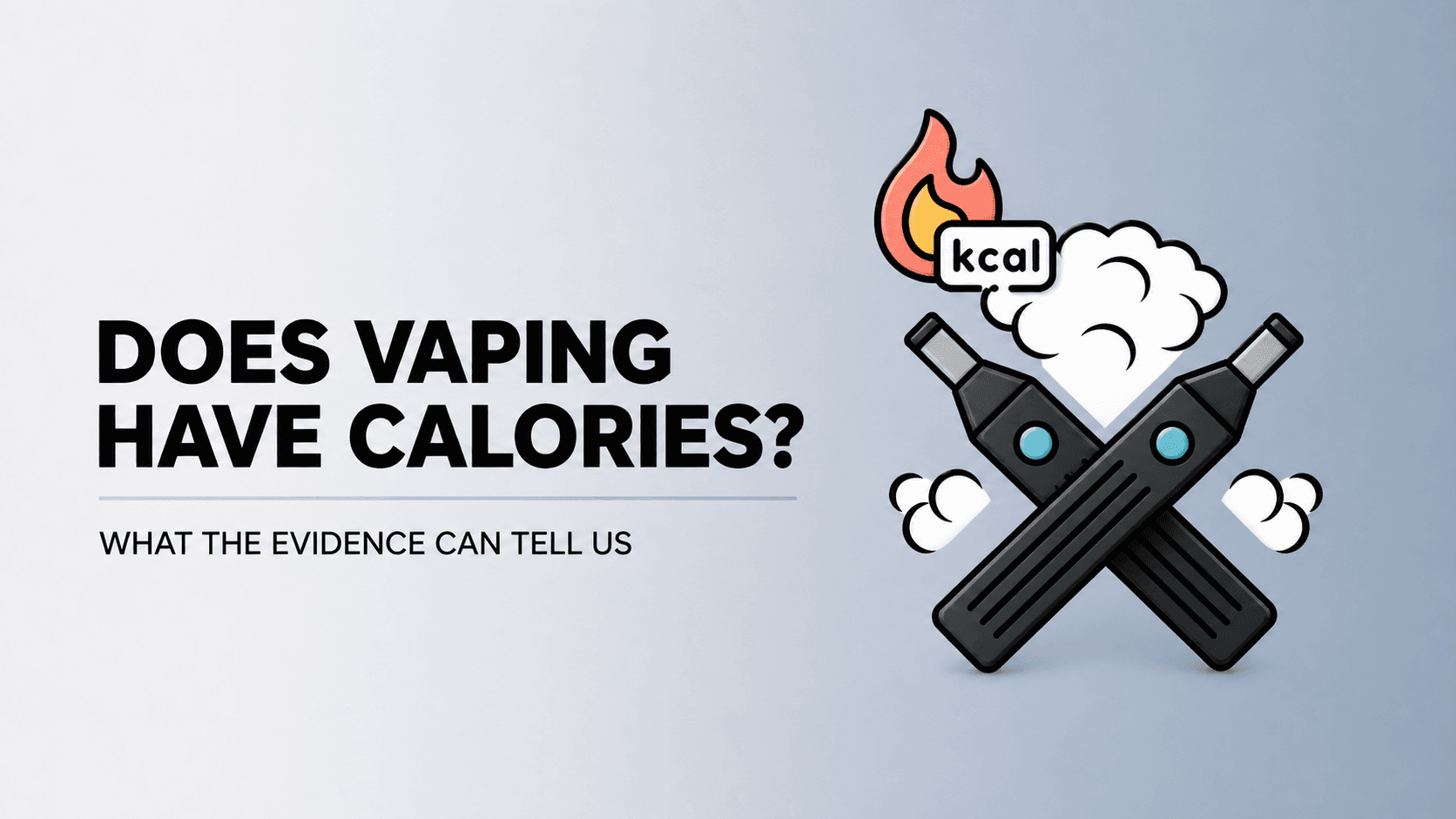 Two original crossed vape devices retained with vapour clouds and the kcal flame symbol
