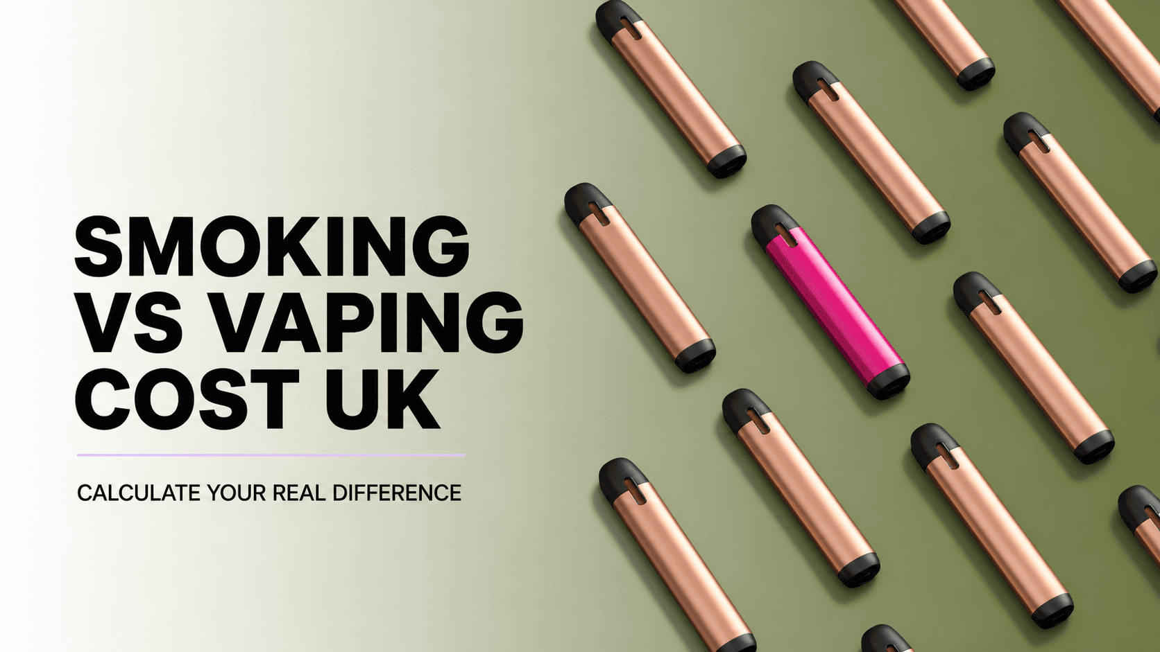Diagonal array of original rose-gold vape pens with one pink pen standing out