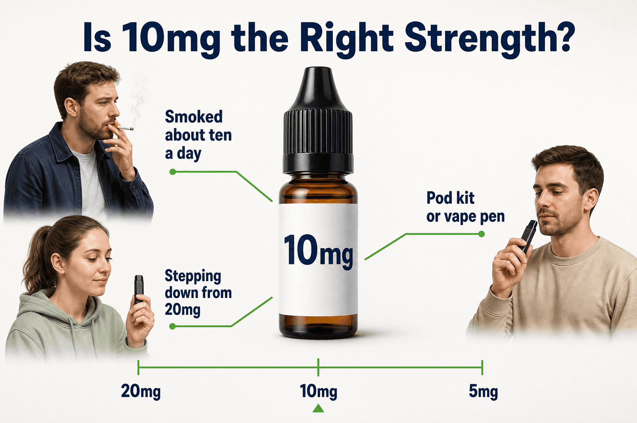 Who 10mg nic salt suits: ten a day smokers, people stepping down from 20mg, and pod kit users
