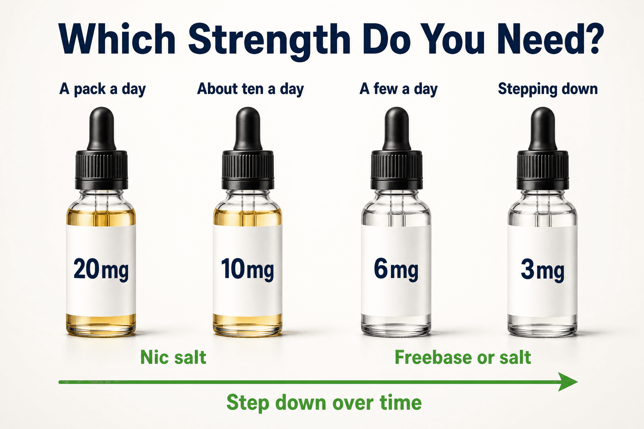 Nicotine strength ladder for 10ml e-liquid matched to how much you smoked