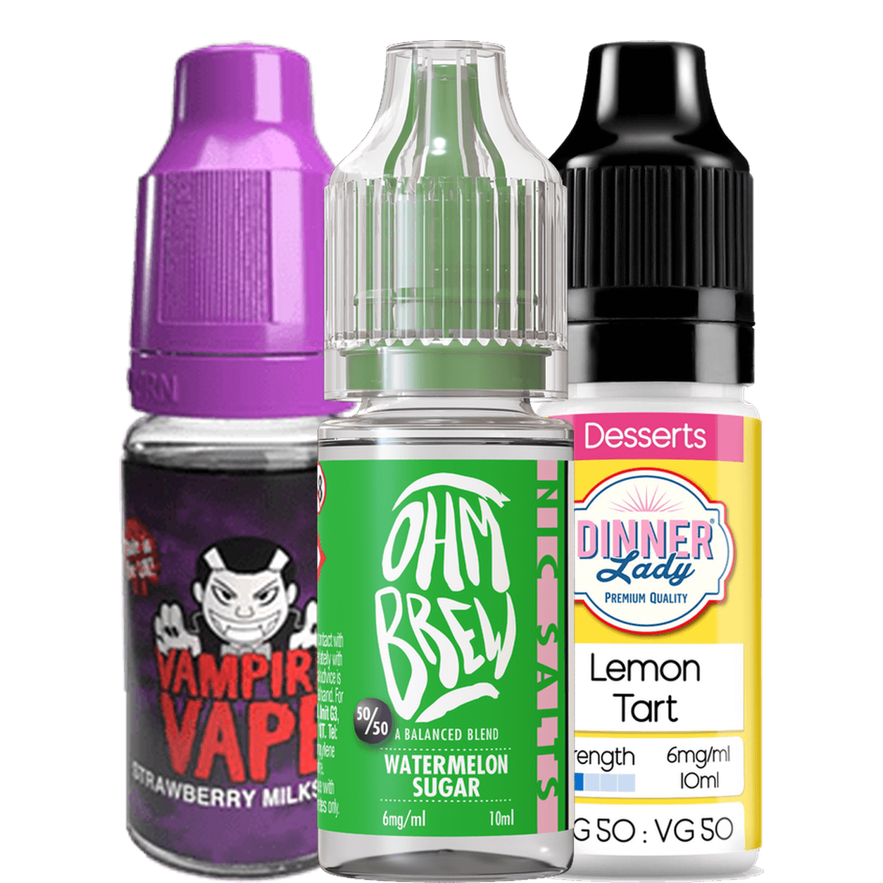 Vampire Vape, Ohm Brew and Dinner Lady 4 for £10 e-liquids