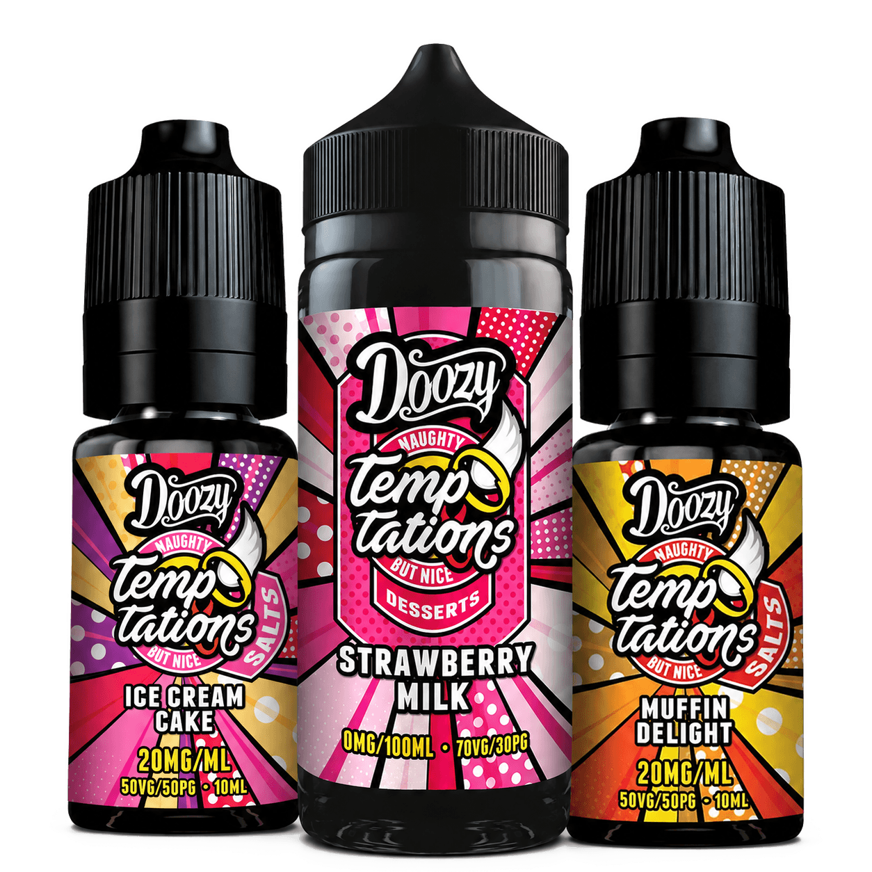 Three Doozy Temptations e-liquid bottles