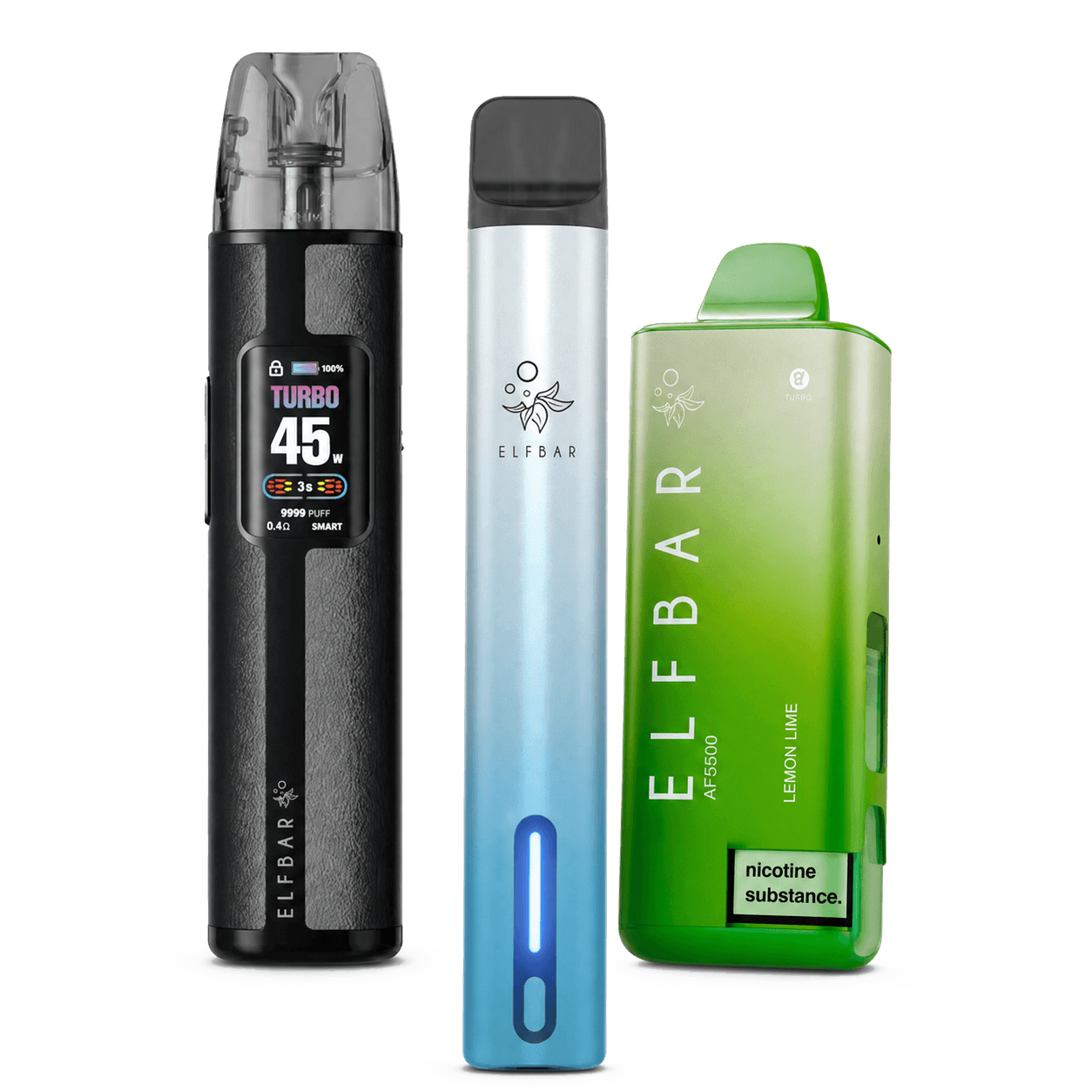 Three elf bar vape kits devices