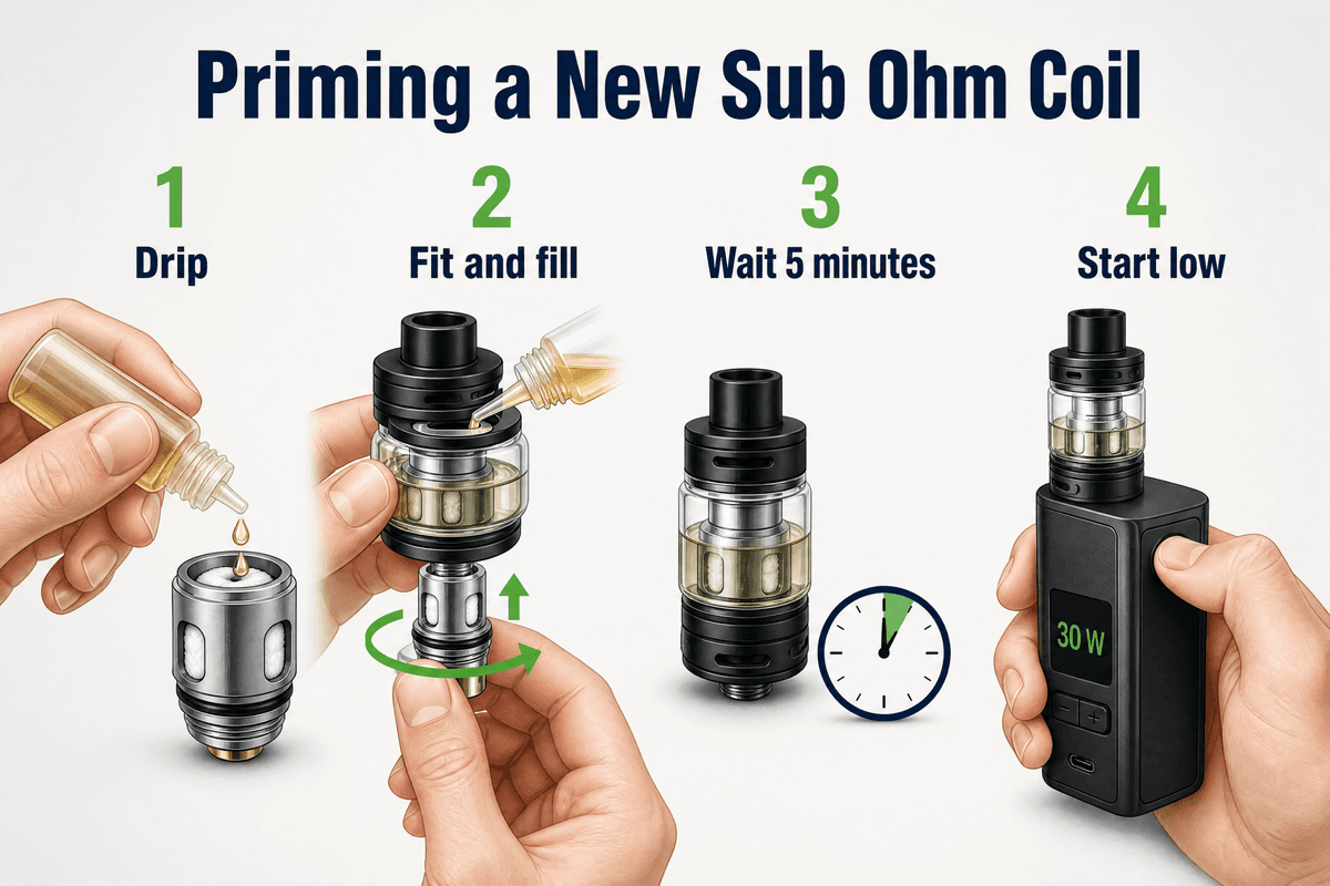 Four steps to prime a new sub ohm coil before first use