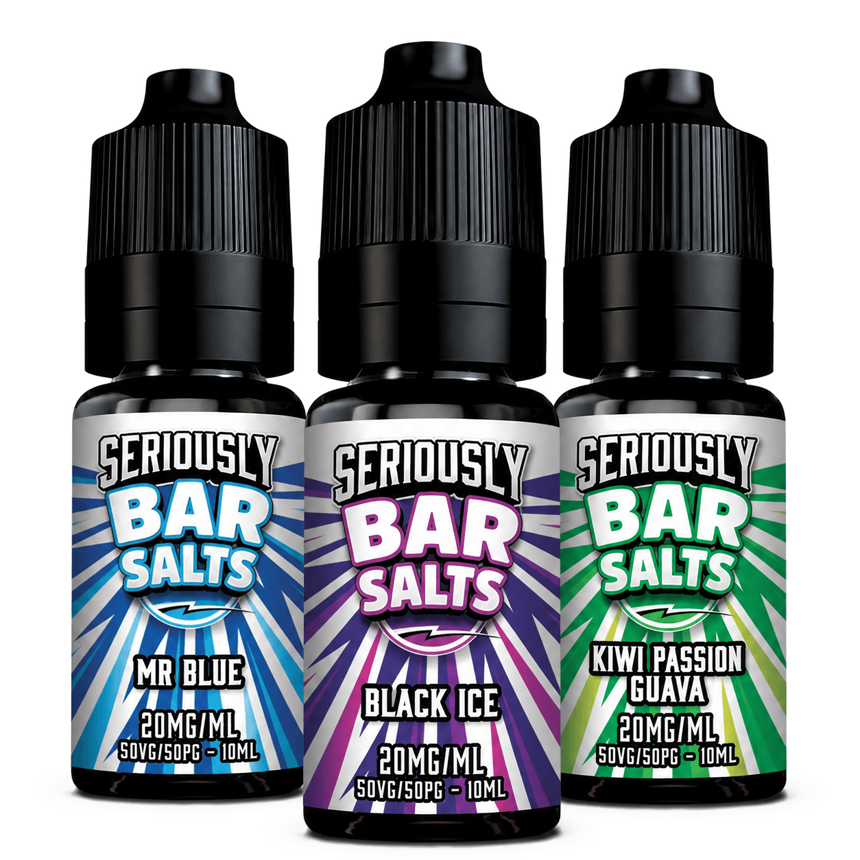 Three Seriously Bar Salts e-liquid bottles