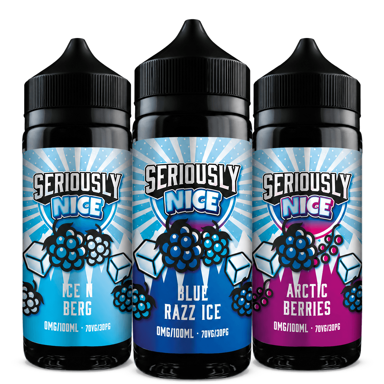 Three Seriously Nice e-liquid bottles