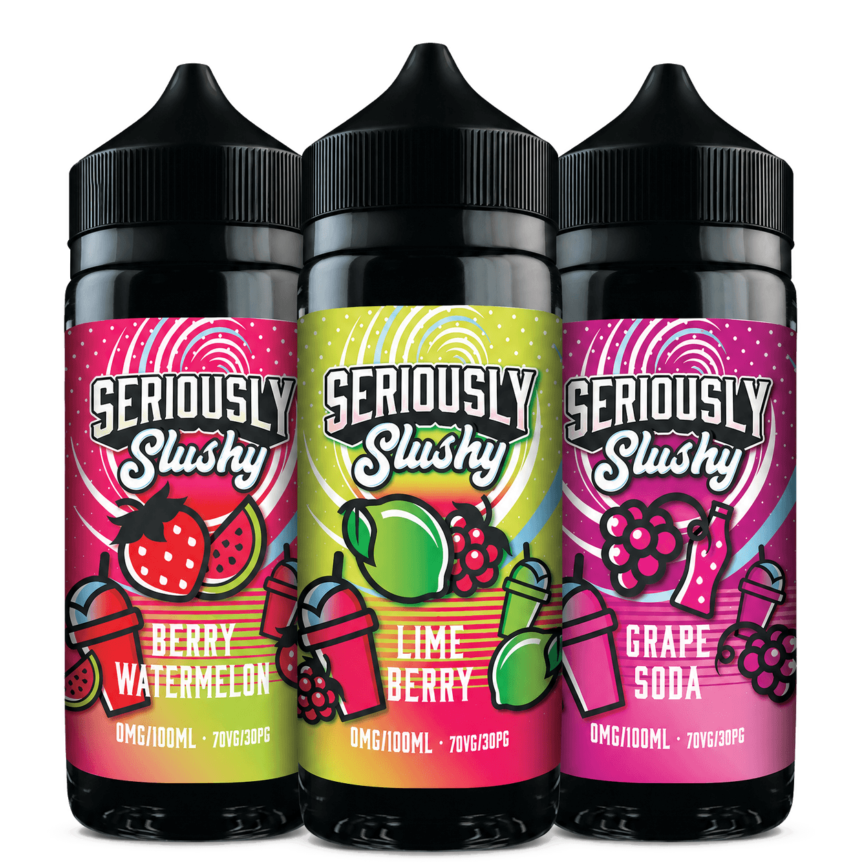 Three Seriously Slushy e-liquid bottles