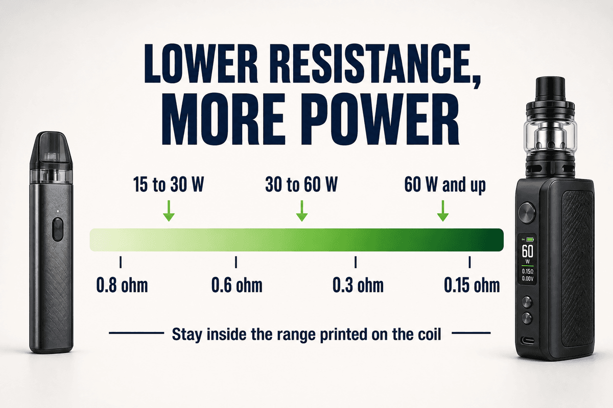 Sub ohm coil resistance bands and the wattage each needs