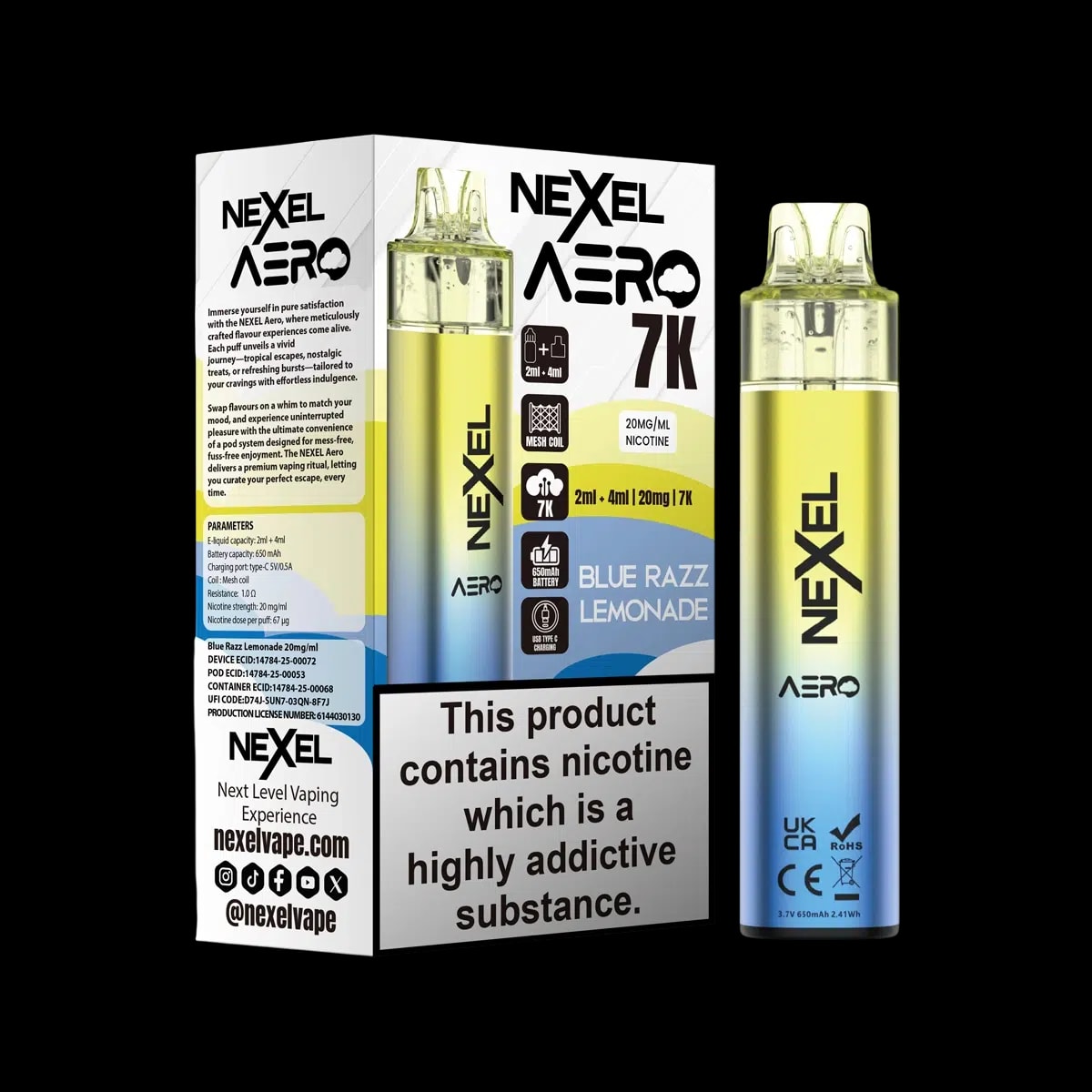 Nexel Aero 7K Vape Kit - Blue Razz Lemonade - Disposable Vapes