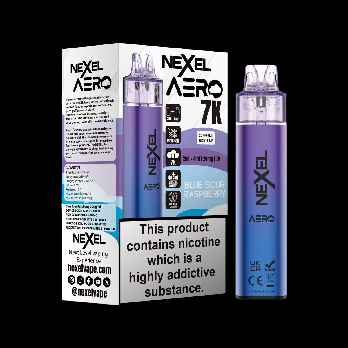 Nexel Aero 7K Vape Kit - Blue Sour Raspberry - Disposable Vapes
