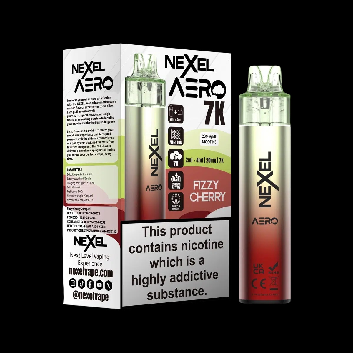 Nexel Aero 7K Vape Kit - Fizzy Cherry - Disposable Vapes