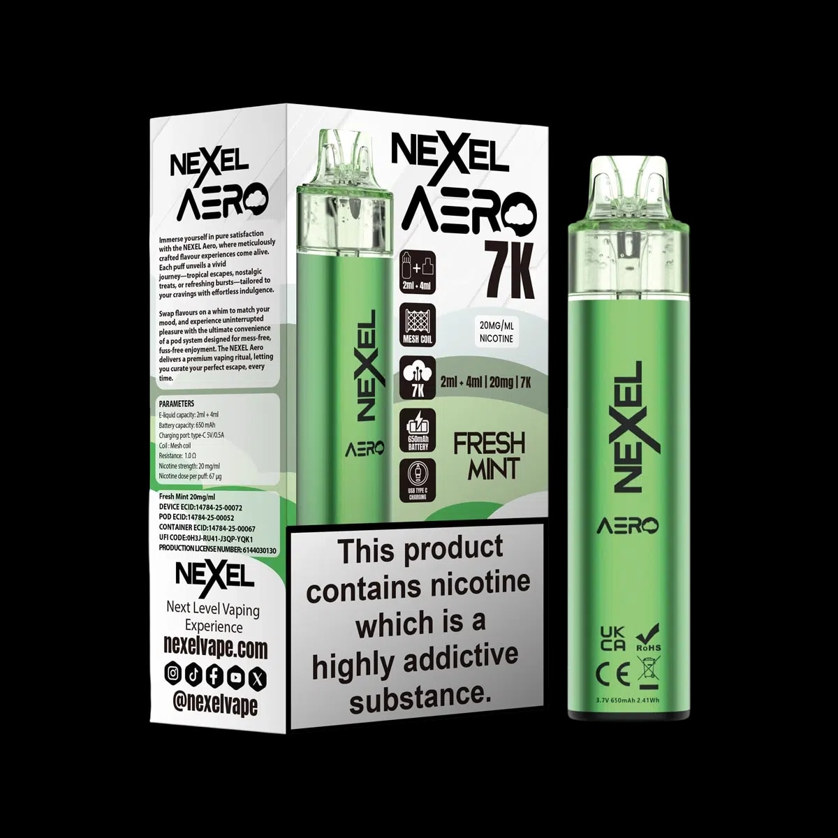Nexel Aero 7K Vape Kit - Fresh Mint - Disposable Vapes