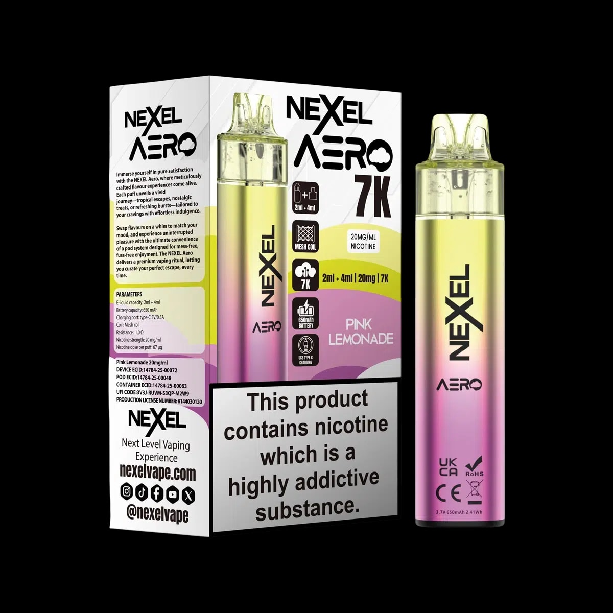 Nexel Aero 7K Vape Kit - Pink Lemonade - Disposable Vapes