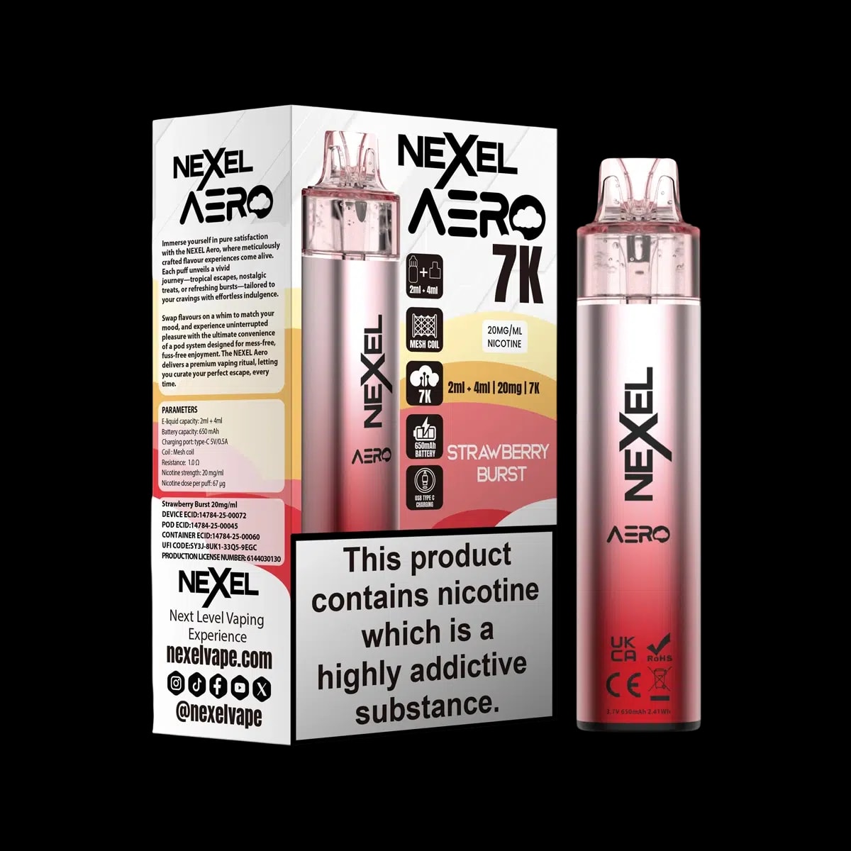 Nexel Aero 7K Vape Kit - Strawberry Burst - Disposable Vapes