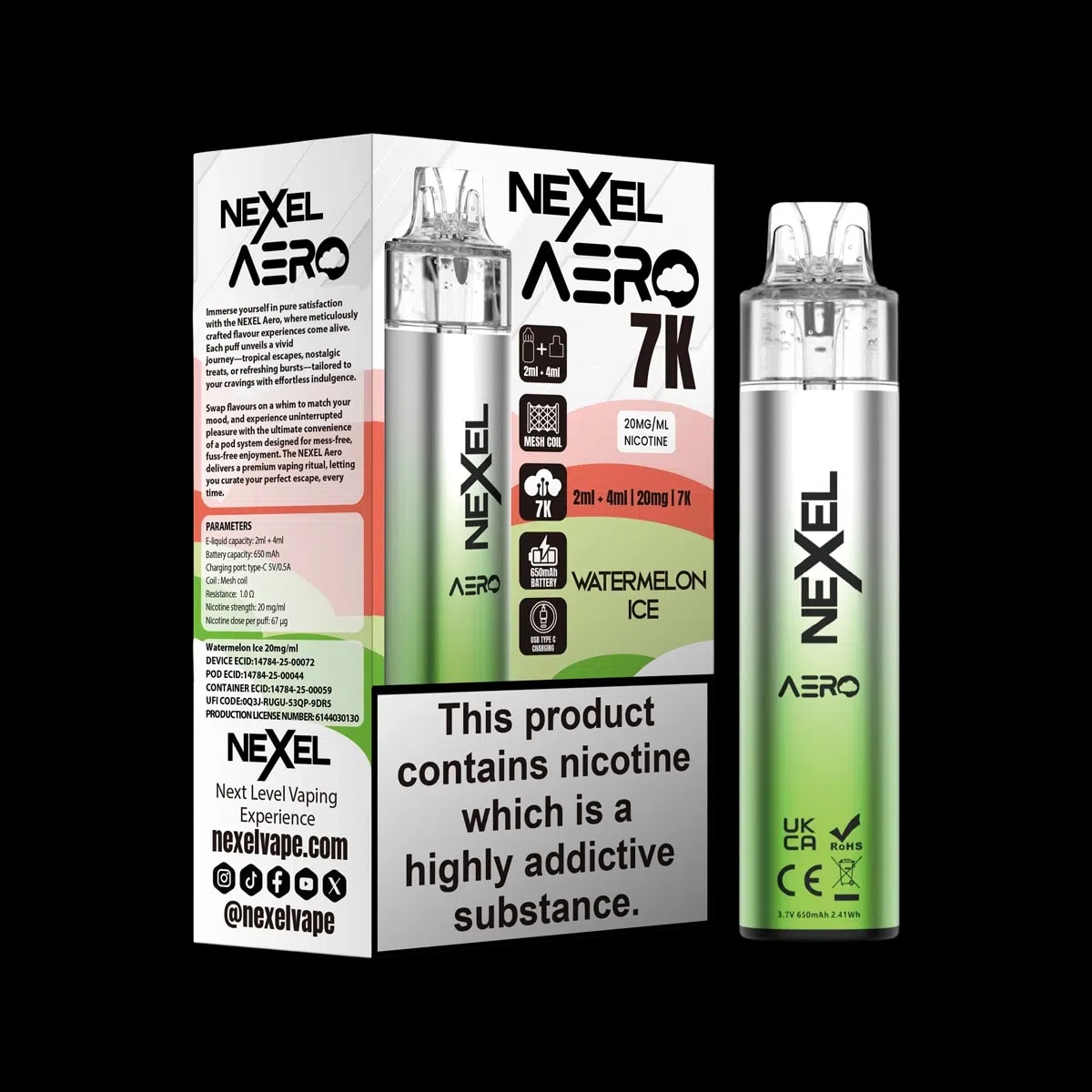 Nexel Aero 7K Vape Kit - Watermelon Ice - Disposable Vapes