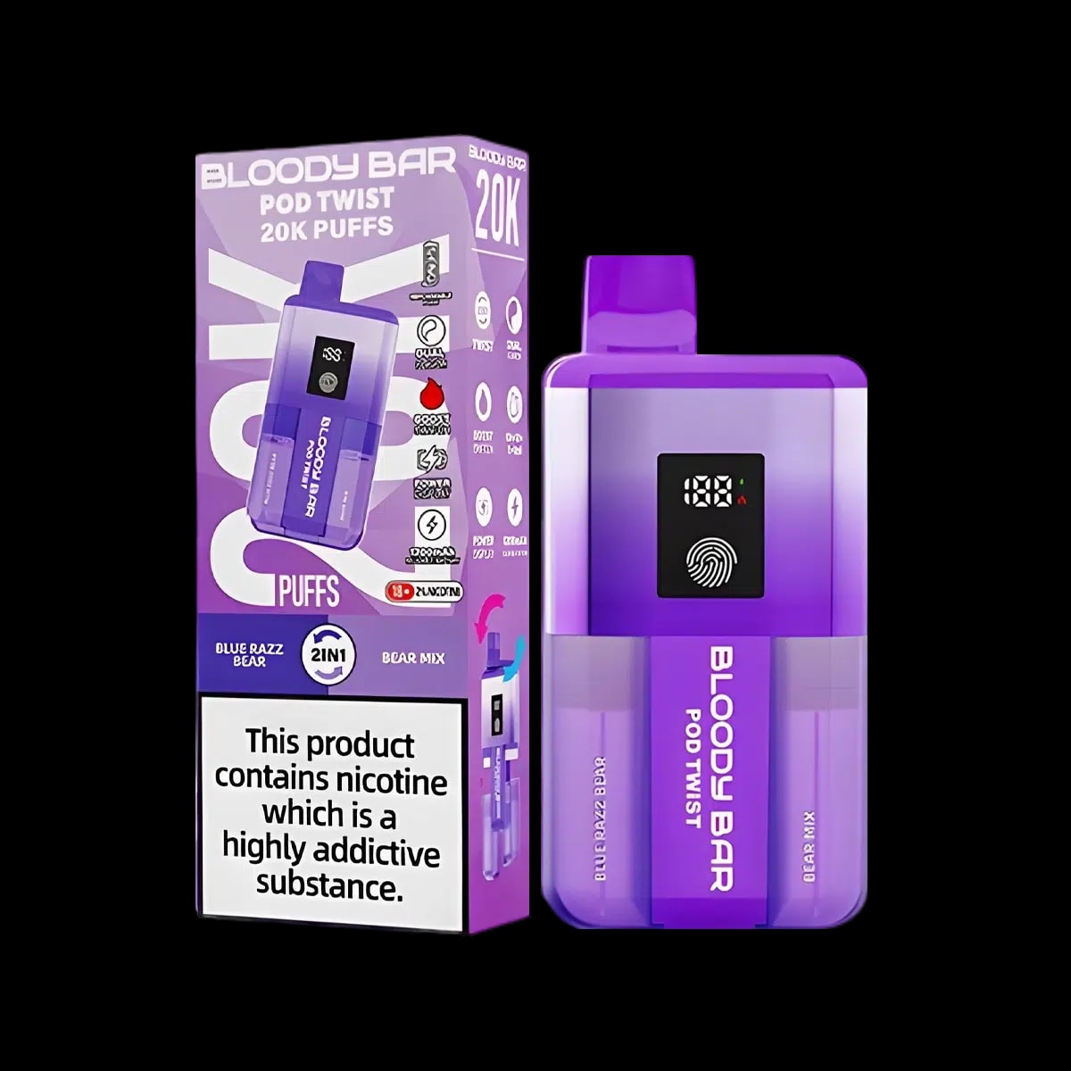 Bloody Bar Pod Twist 20K Vape Kit By Bloody Mary - Blue Razz Bear Bear Mix - Disposable Vapes
