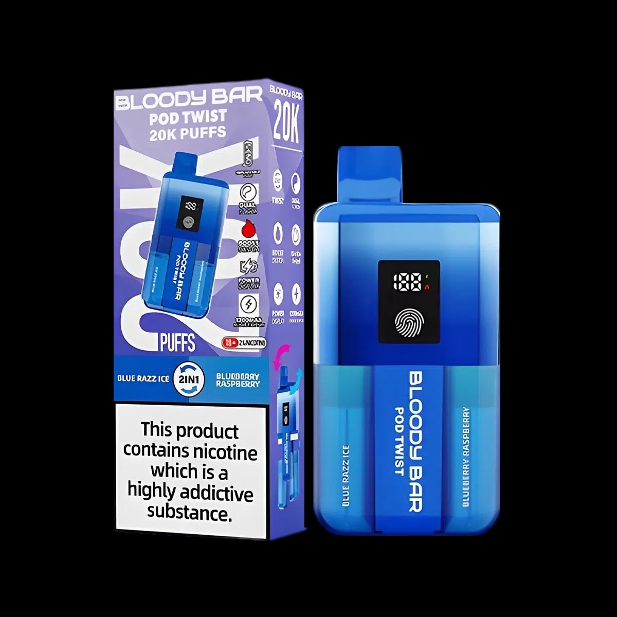 Bloody Bar Pod Twist 20K Vape Kit By Bloody Mary - Blue Razz Ice Blueberry Raspberry - Disposable Vapes