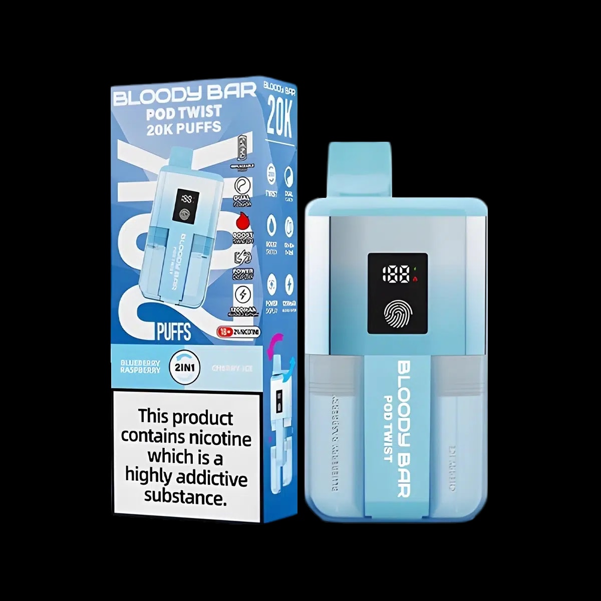Bloody Bar Pod Twist 20K Vape Kit By Bloody Mary - Blueberry Raspberry Cherry Ice - Disposable Vapes