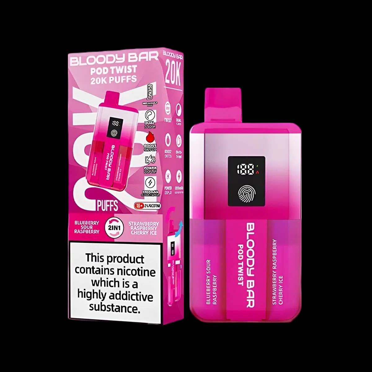 Bloody Bar Pod Twist 20K Vape Kit By Bloody Mary - Blue Sour Raspberry Strawberry Raspberry Cherry Ice - Disposable Vapes