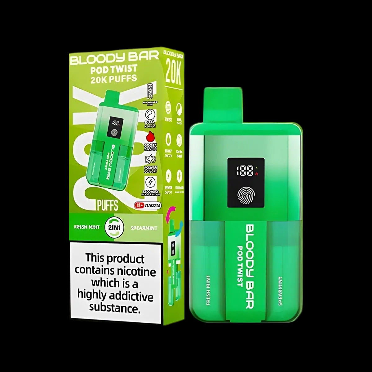 Bloody Bar Pod Twist 20K Vape Kit By Bloody Mary - Fresh Mint Spearmint - Disposable Vapes