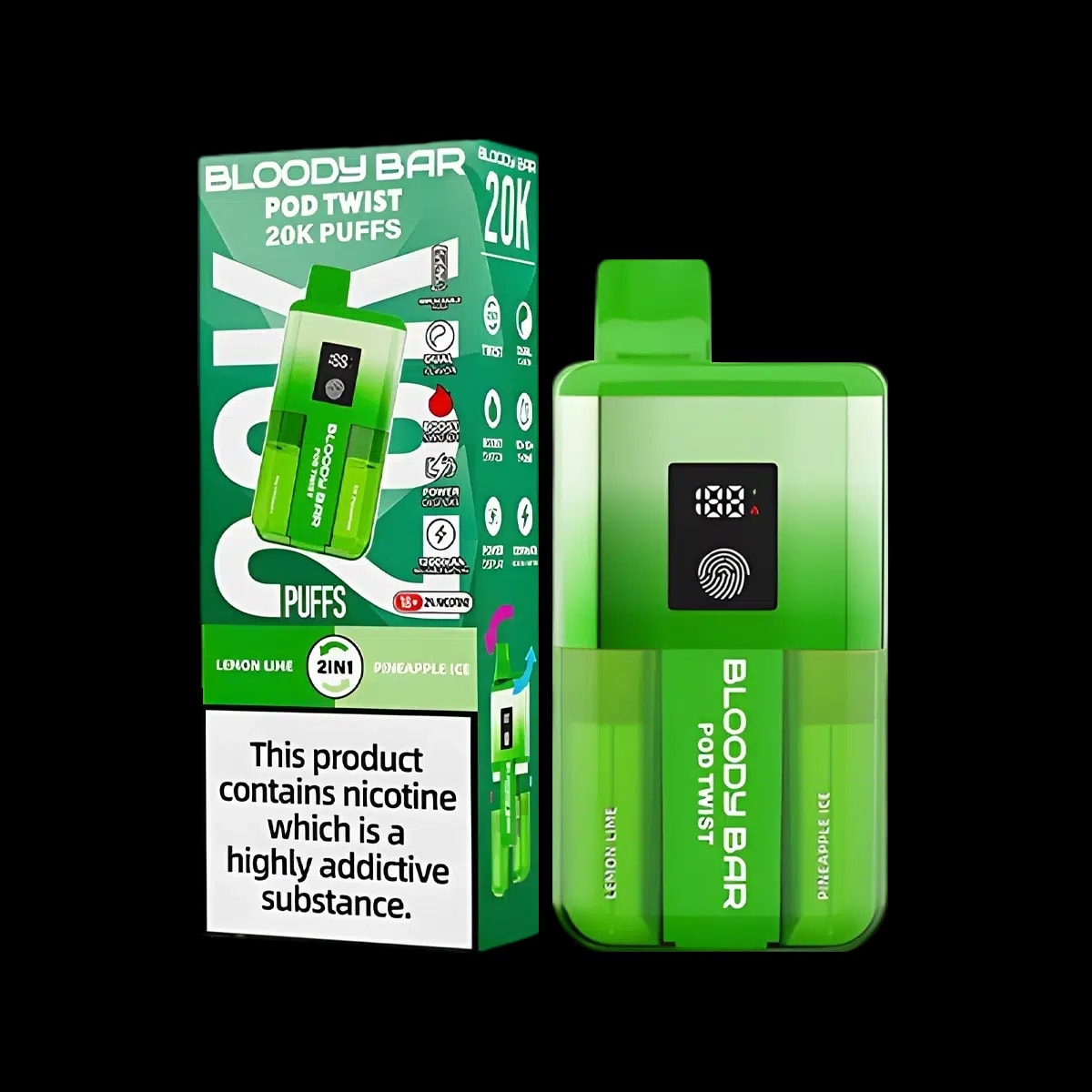 Bloody Bar Pod Twist 20K Vape Kit By Bloody Mary - Lemon Lime Pineapple Ice - Disposable Vapes
