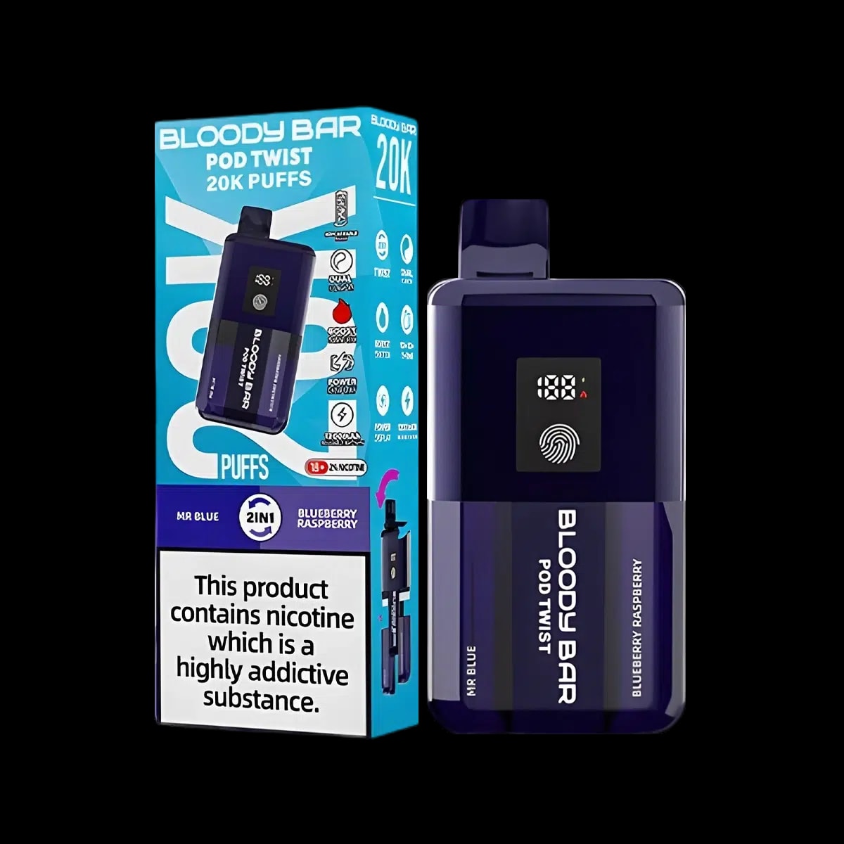 Bloody Bar Pod Twist 20K Vape Kit By Bloody Mary - Mr Blue Blueberry Raspberry - Disposable Vapes