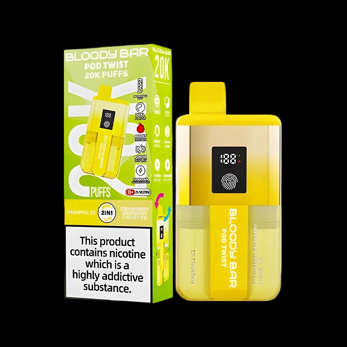 Bloody Bar Pod Twist 20K Vape Kit-Pineapple Ice-Strawberry Raspberry Cherry Ice