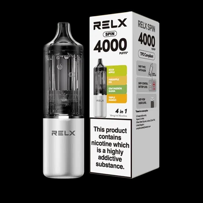 Relx Spin Pod Kit Silver with box