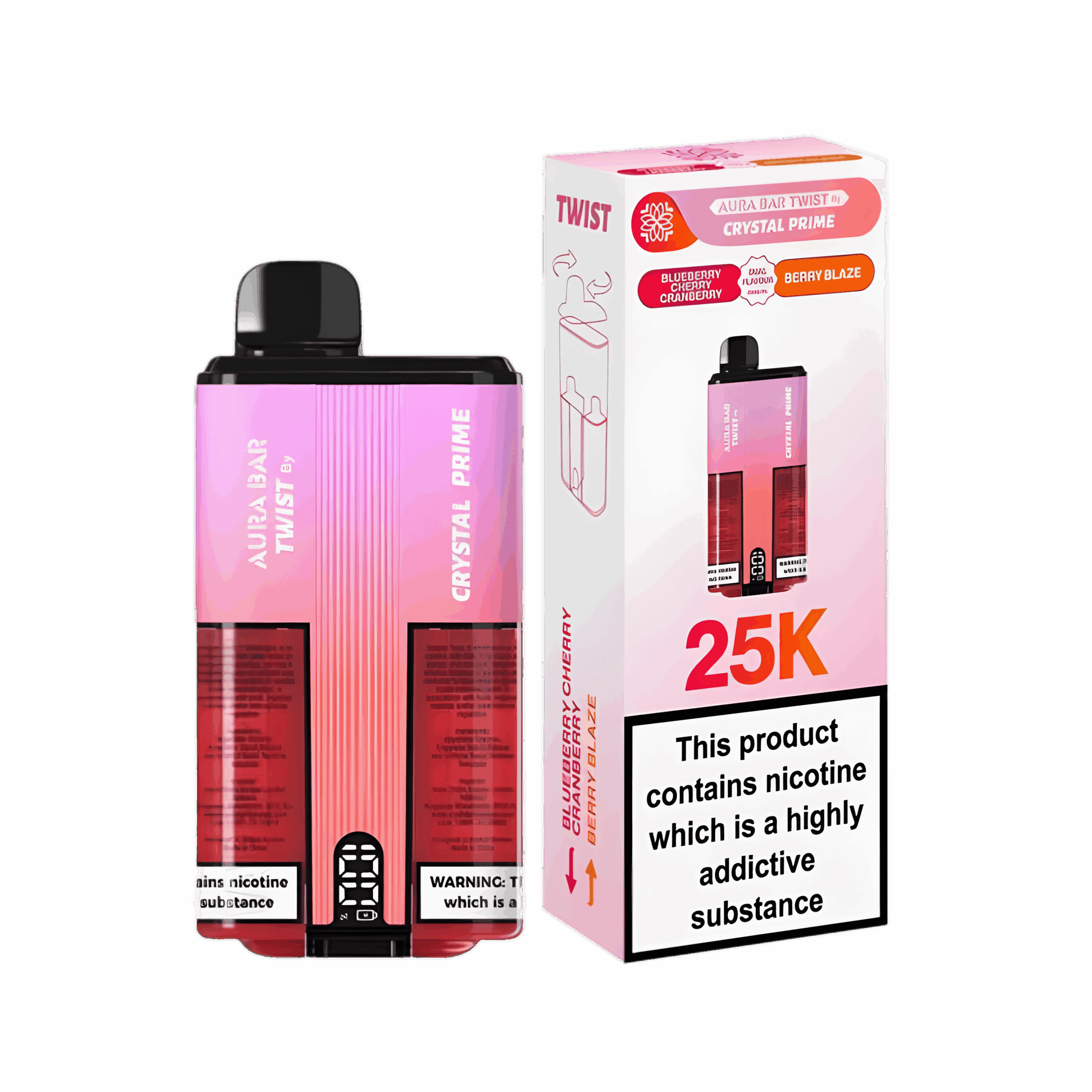 Crystal Prime 25K Twist Disposable Vape Kit Blueberry Cherry Cranberry-Berry Blaze