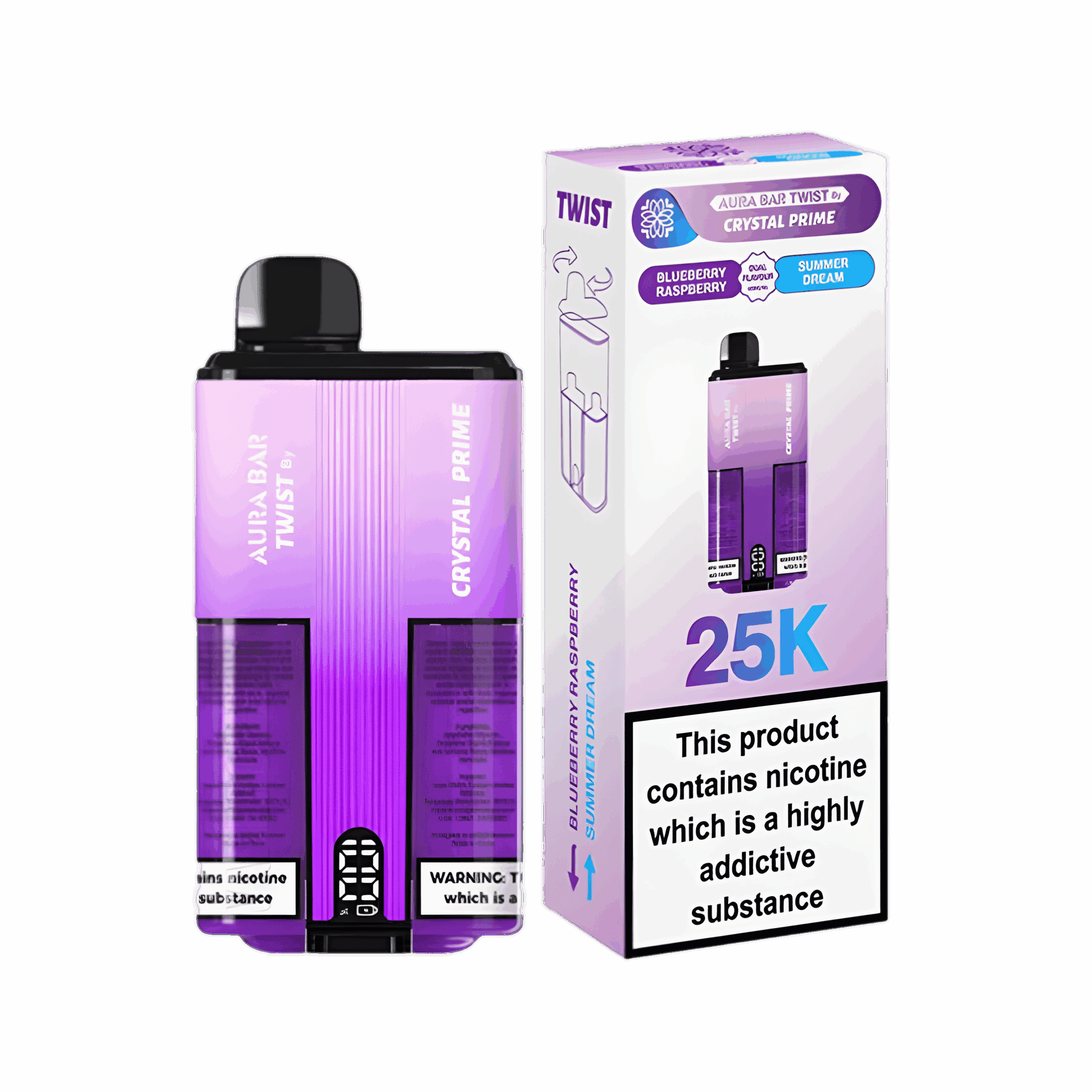 Crystal Prime 25K Twist Disposable Vape Kit Blueberry Raspberry-Summer Dream