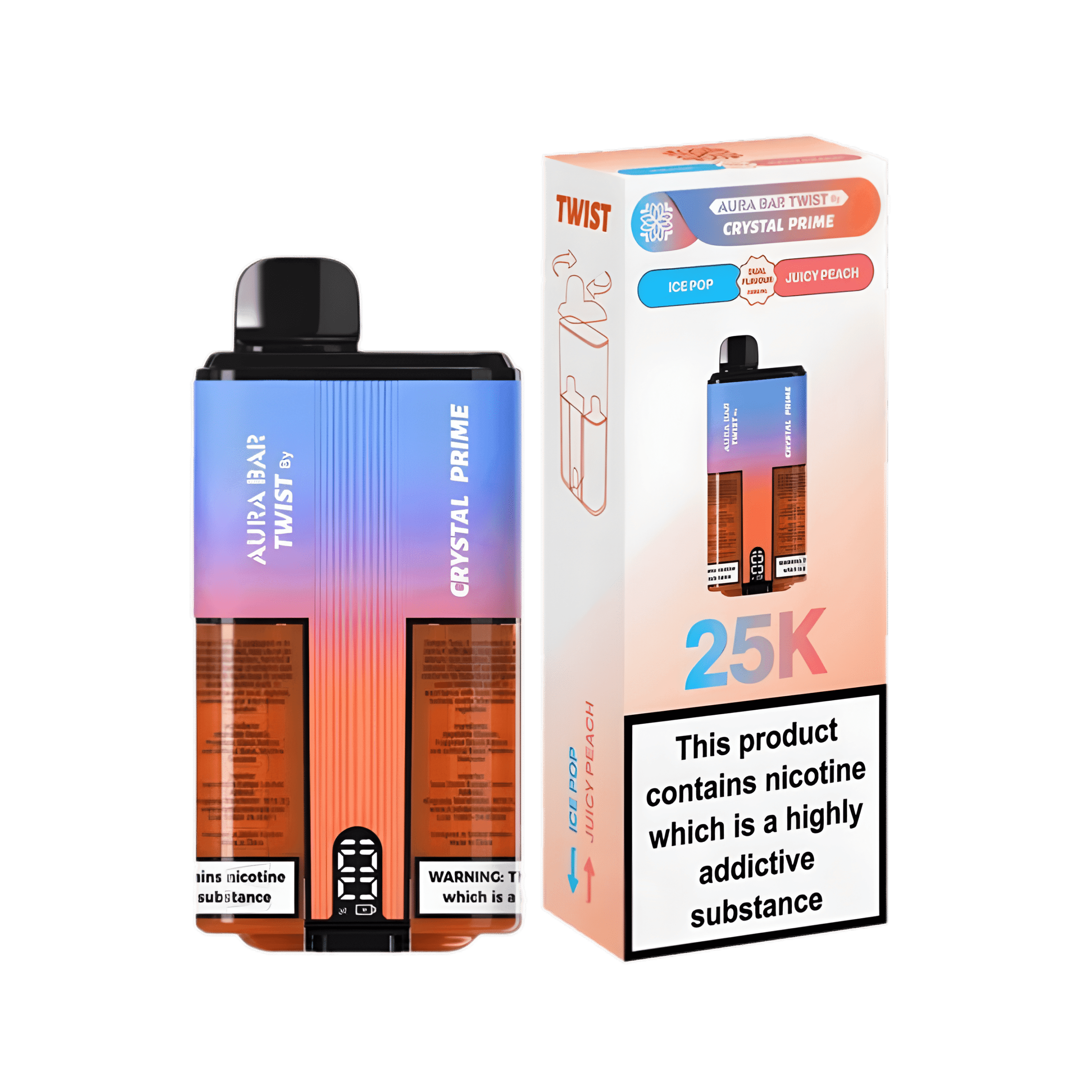 Crystal Prime 25K Twist Disposable Vape Kit IcePop-Juicy Peach
