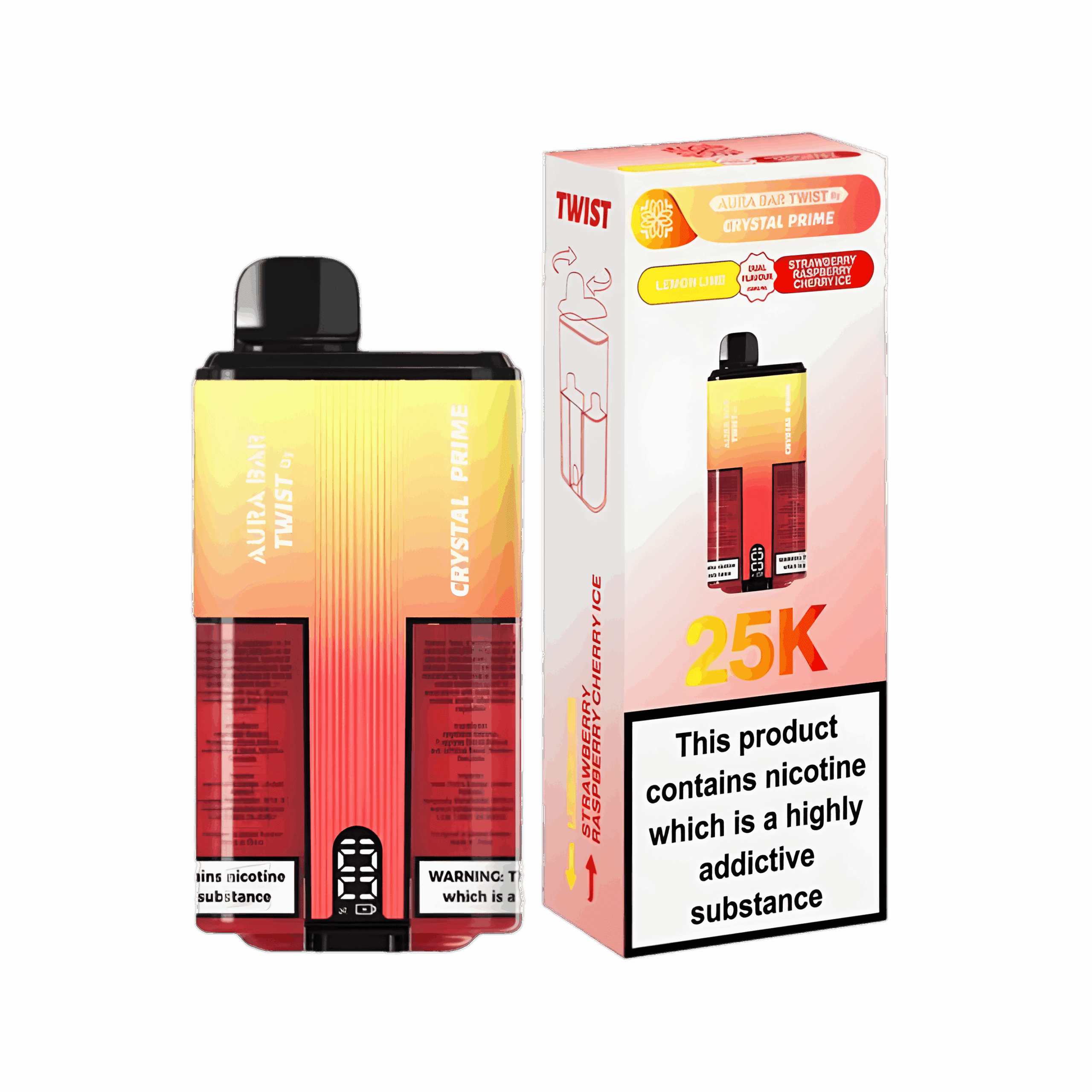 Crystal Prime 25K Twist Disposable Vape Kit Lemon Lime-Strawberry Raspberry Cherry Ice