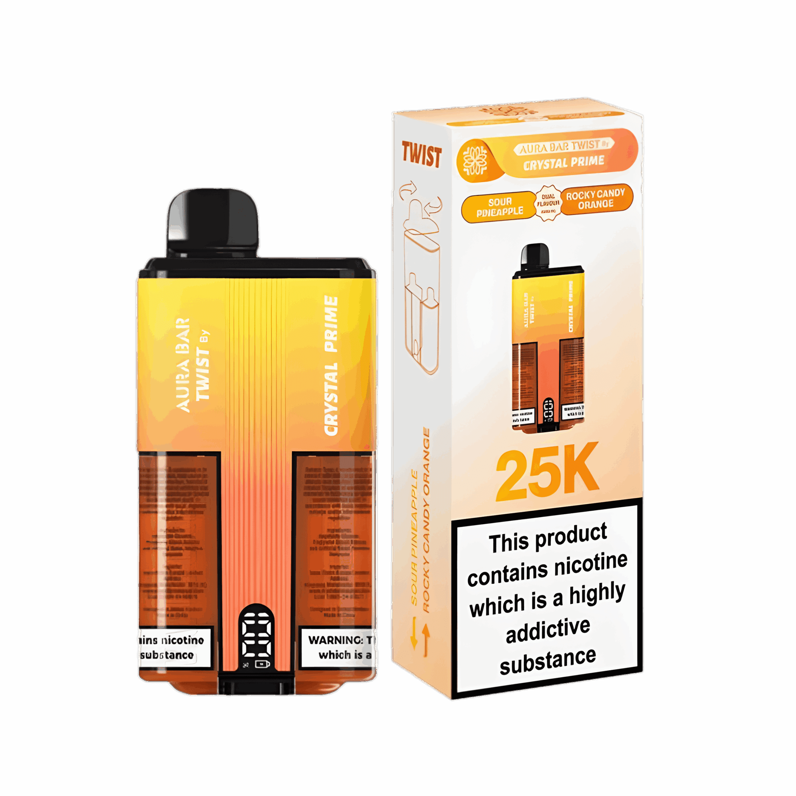 Crystal Prime 25K Twist Disposable Vape Kit Sour Pineapple-Rocky Candy Orange