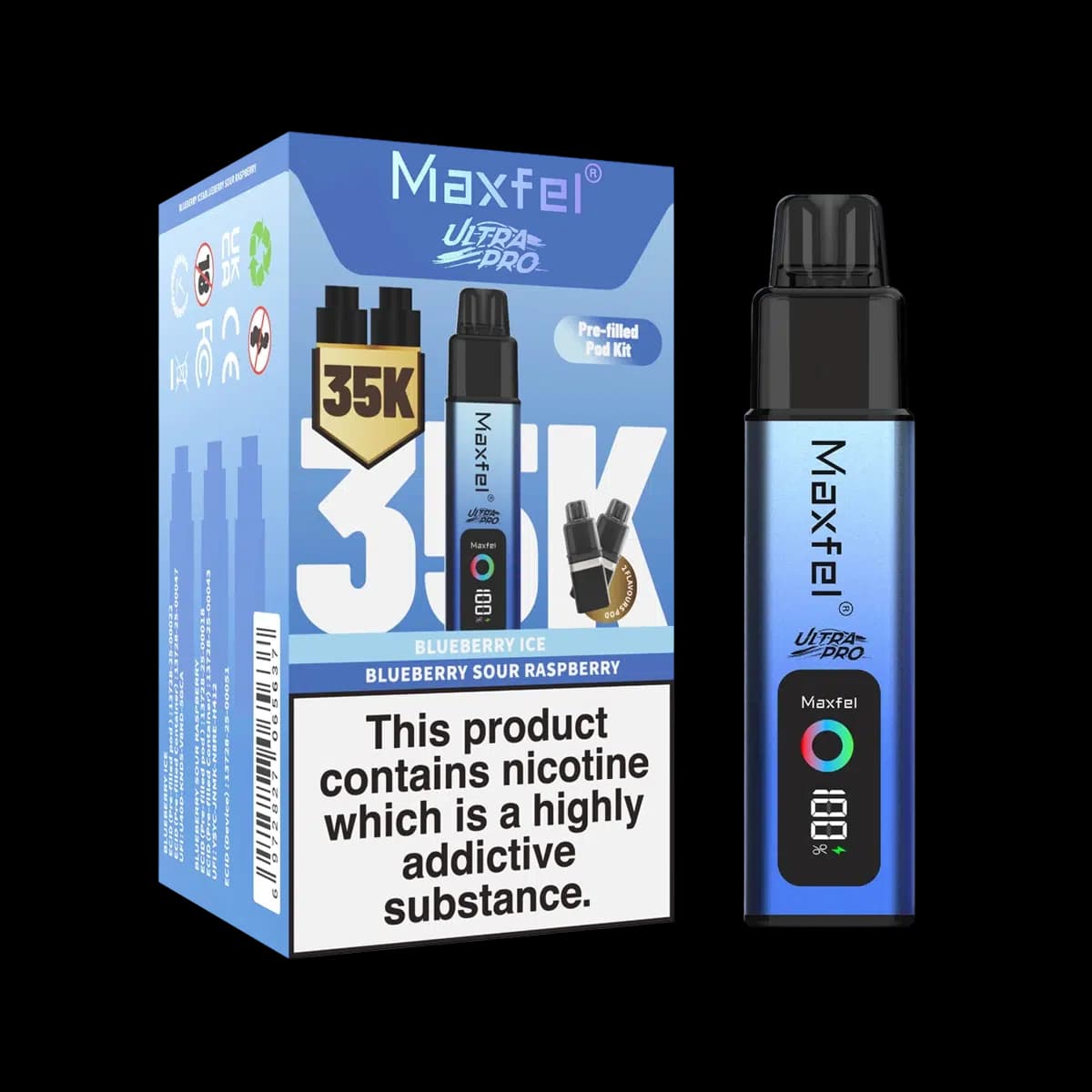 Maxfel Ultra Pro 35k Prefilled Pod Kit - Blueberry Ice-Blueberry Sour Raspberry