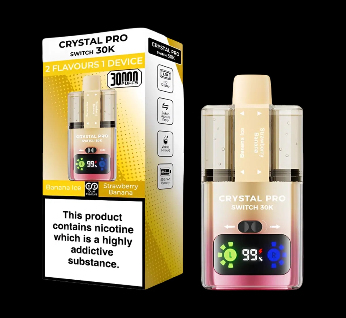 Crystal Pro 30K Switch Prefilled Vape Kit - Banana Ice Strawberry Banana - Disposable Vapes