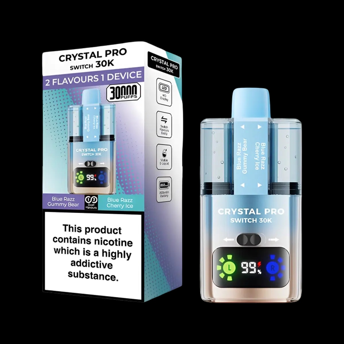 Crystal Pro 30K Switch Prefilled Vape Kit - Blue Razz Gummy Bear Blue Razz Cherry Ice - Disposable Vapes