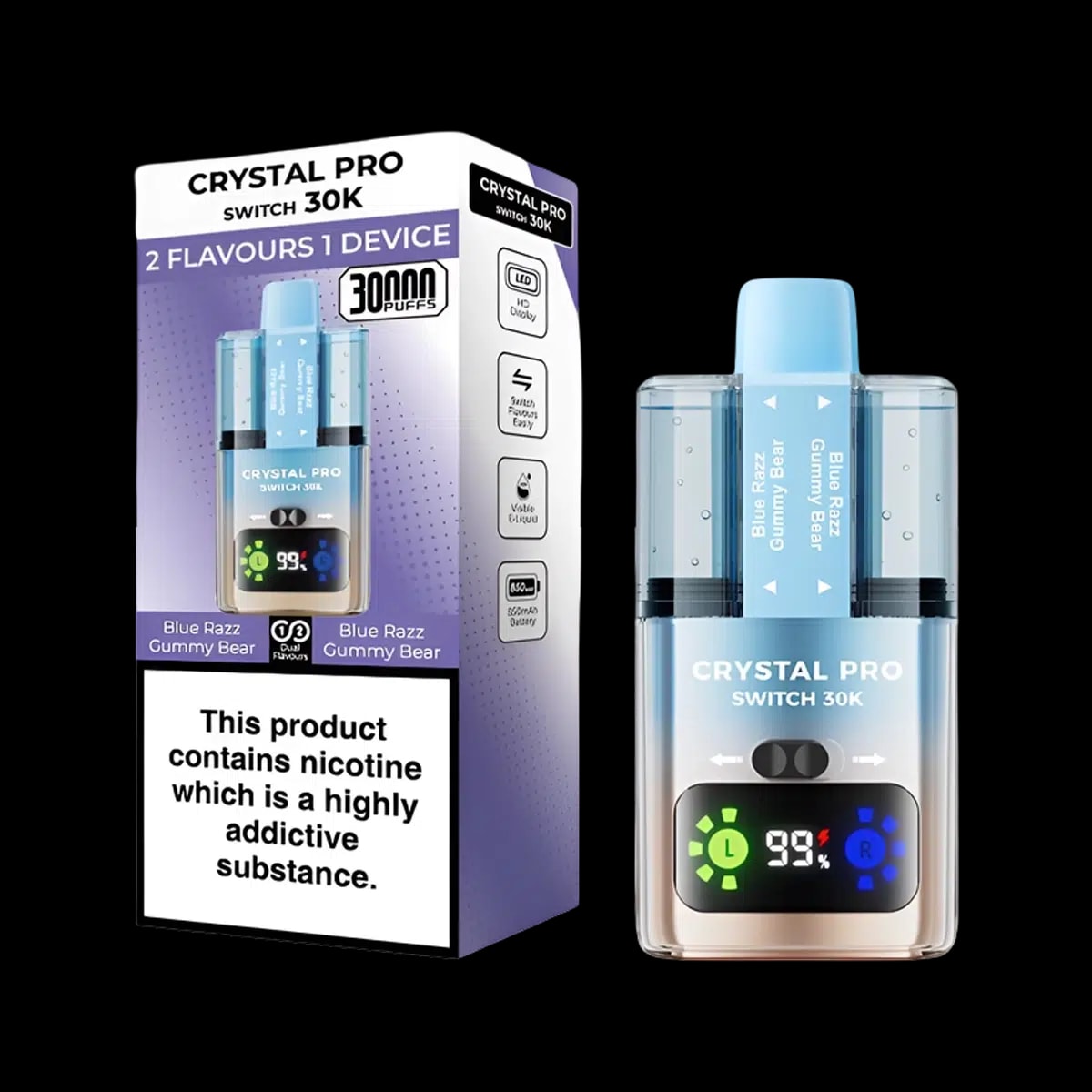 Crystal Pro 30K Switch Prefilled Vape Kit - Blue Razz Gummy Bear - Disposable Vapes