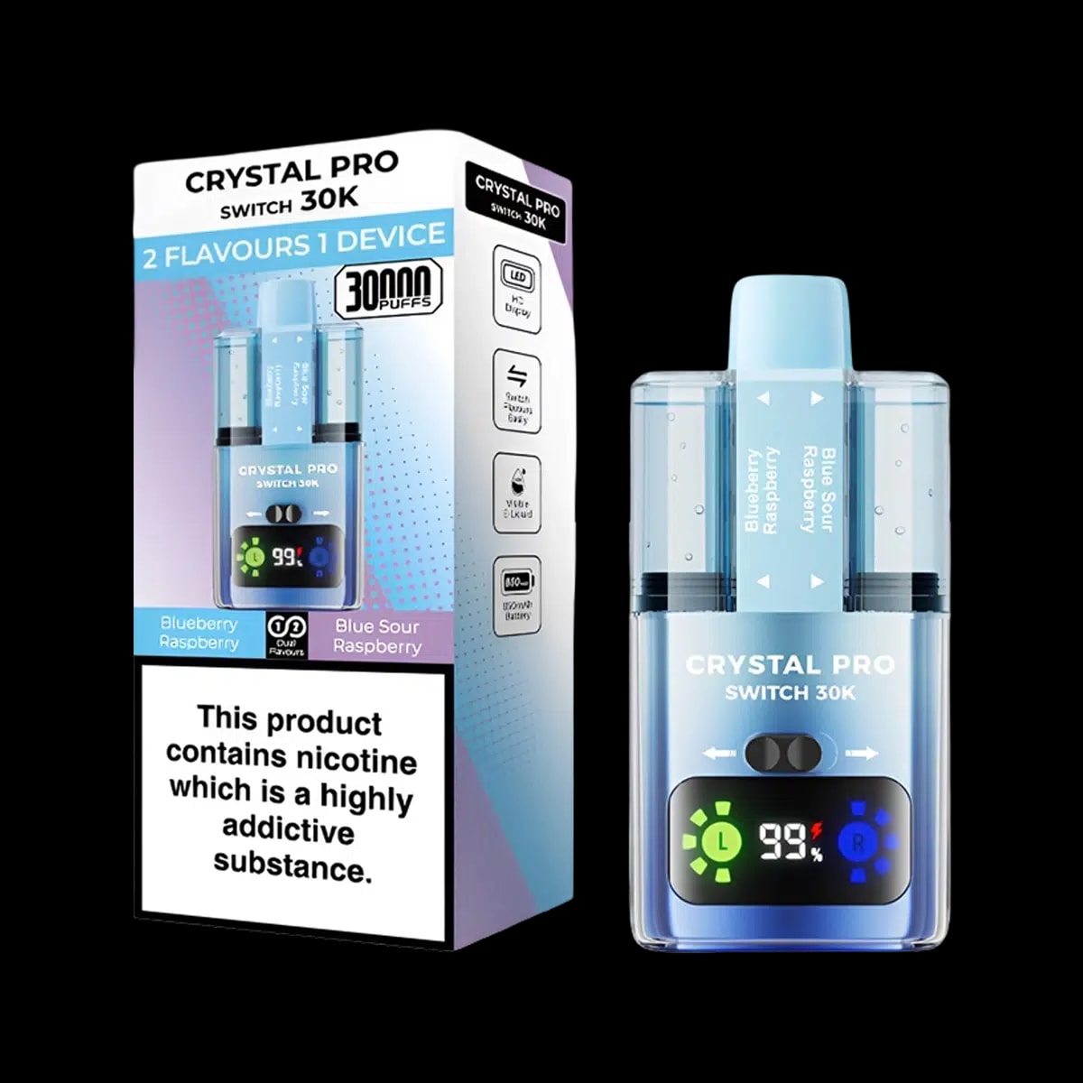 Crystal Pro 30K Switch Prefilled Vape Kit - Blueberry Raspberry Blue Sour Raspberry - Disposable Vapes