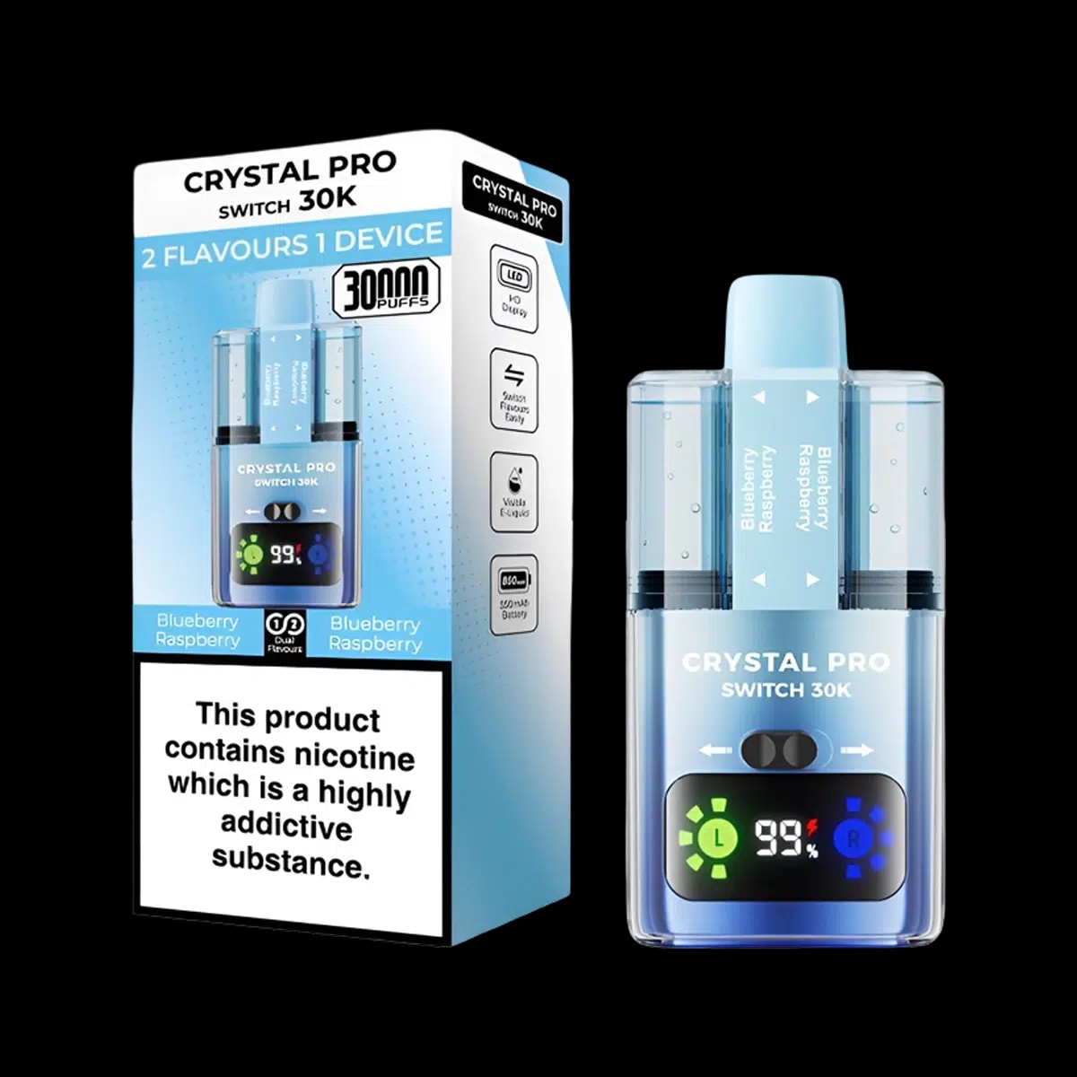Crystal Pro 30K Switch Prefilled Vape Kit - Blueberry Raspberry - Disposable Vapes