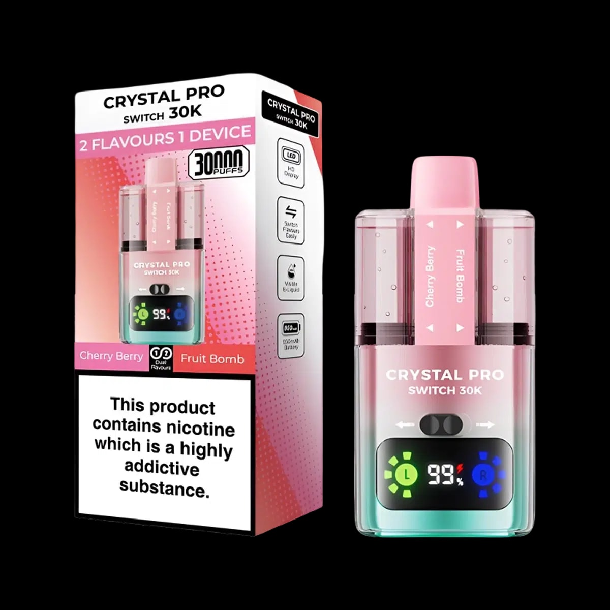 Crystal Pro 30K Switch Prefilled Vape Kit - Cherry Berry Fruit Bomb - Disposable Vapes