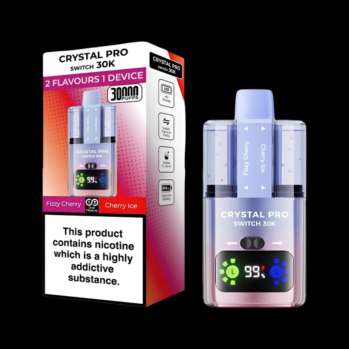 Crystal Pro 30K Switch Prefilled Vape Kit - Fizzy Cherry Cherry Ice - Disposable Vapes