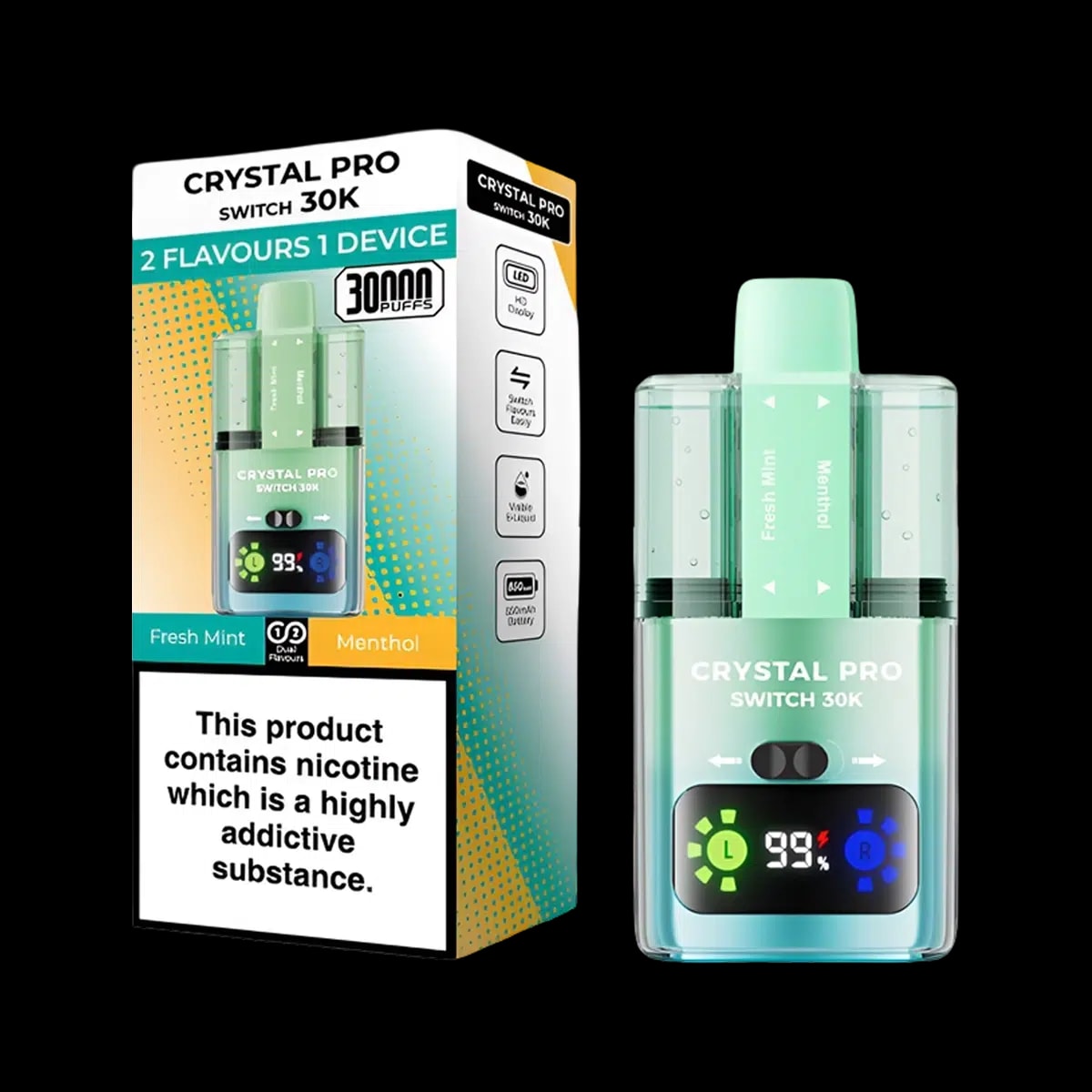 Crystal Pro 30K Switch Prefilled Vape Kit - Fresh Mint Menthol - Disposable Vapes
