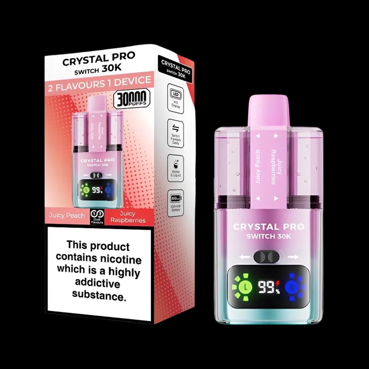 Crystal Pro 30K Switch Prefilled Vape Kit - Juicy Peach Juicy Raspberries - Disposable Vapes