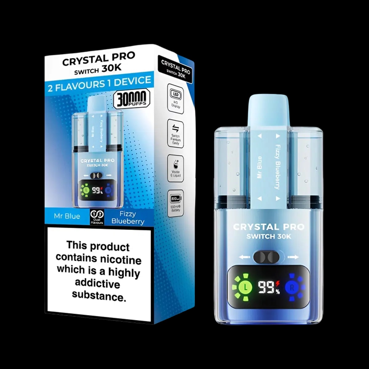 Crystal Pro 30K Switch Prefilled Vape Kit - Mr Blue Fizzy Blueberry - Disposable Vapes