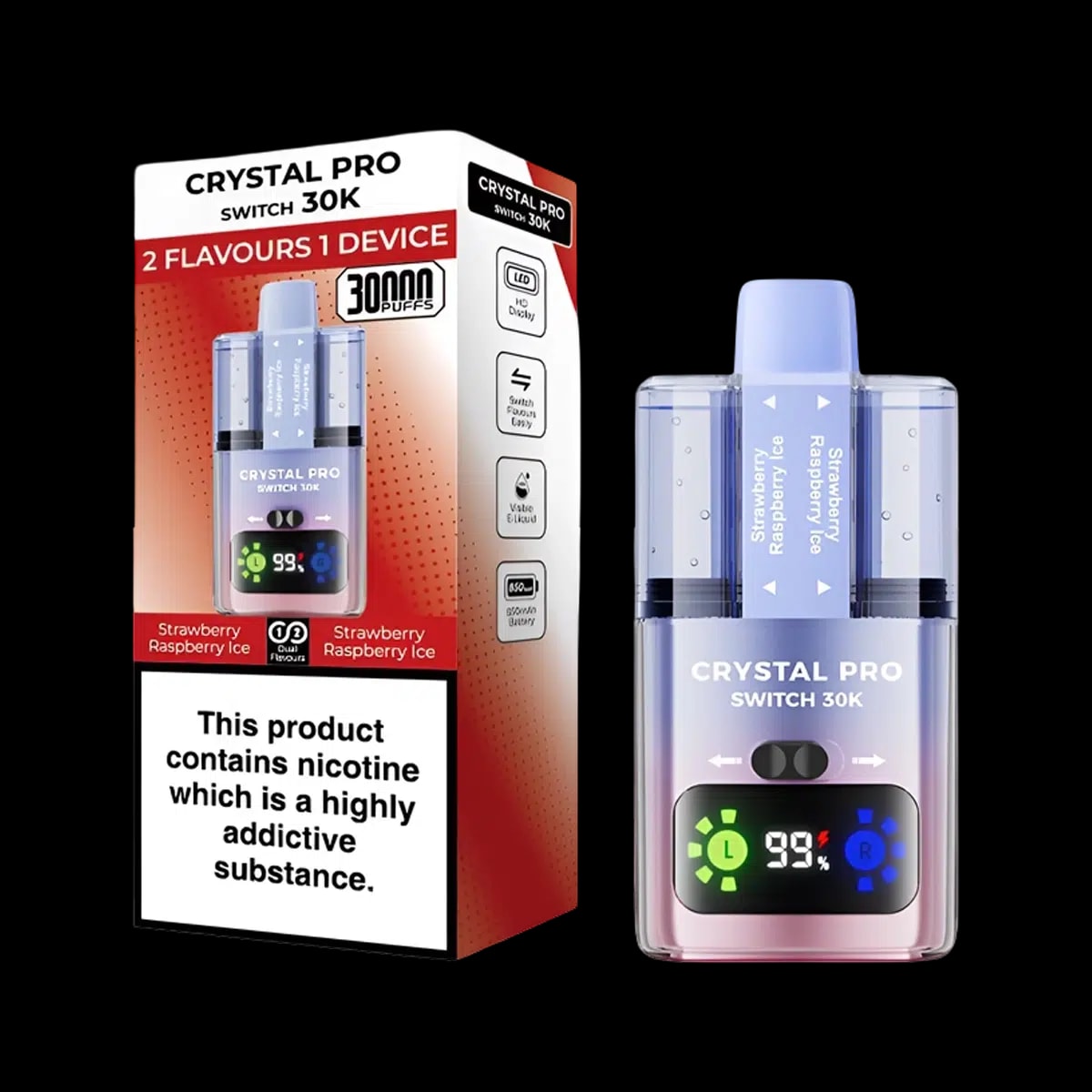Crystal Pro 30K Switch Prefilled Vape Kit - Strawberry Raspberry Ice - Disposable Vapes
