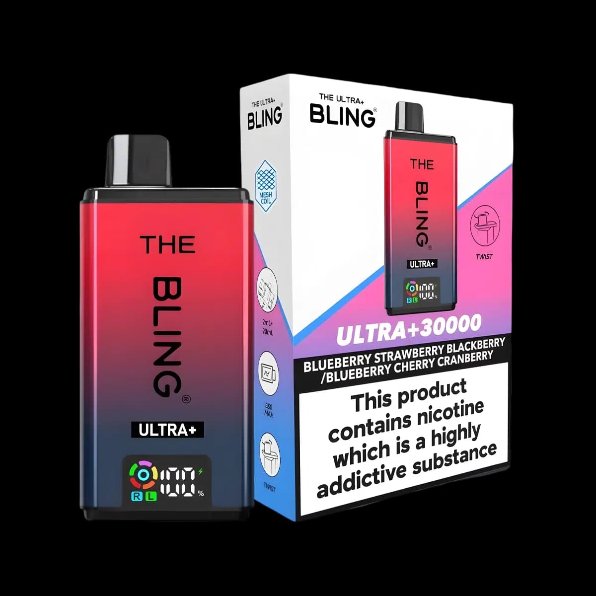 Blueberry Strawberry Blackberry-Blueberry Cherry Cranberry-THE BLING ULTRA PLUS 30K PREFILLED VAPE KIT