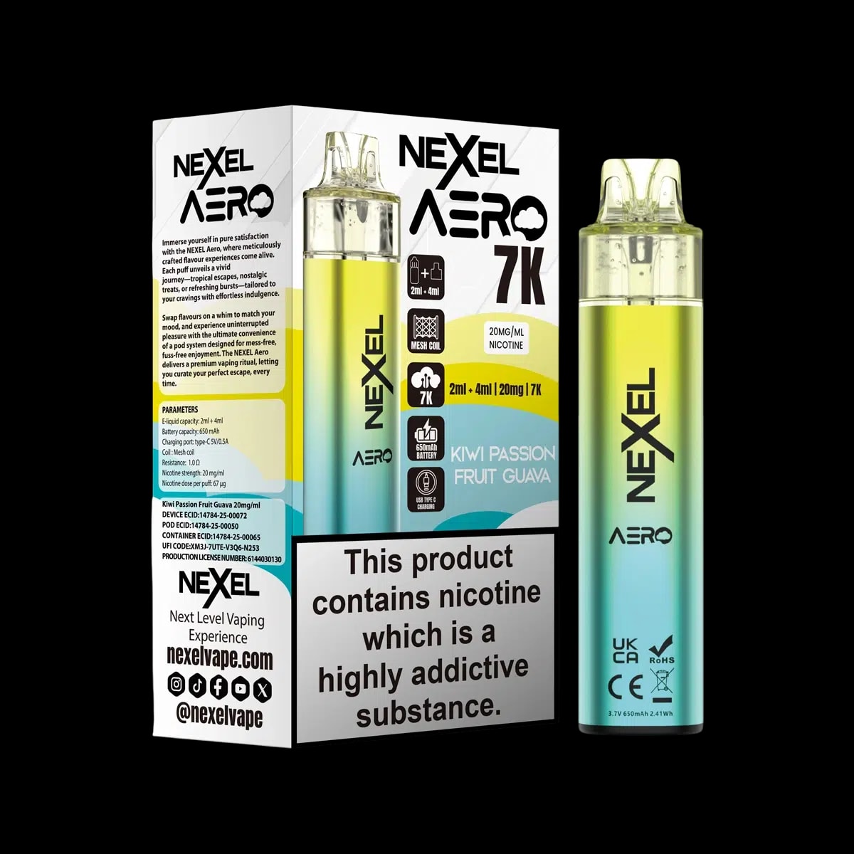 Nexel Aero 7K Vape Kit - Kiwi Passion Fruit Guava - Disposable Vapes