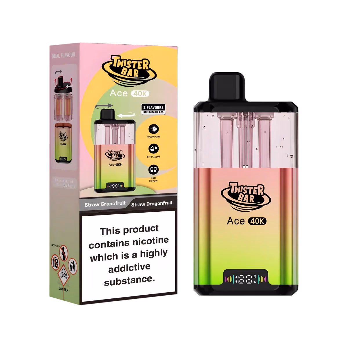 Straw Grapefruit-Straw Dragonfruit-Twister-Bar-Ace-40K-Vape-Kit