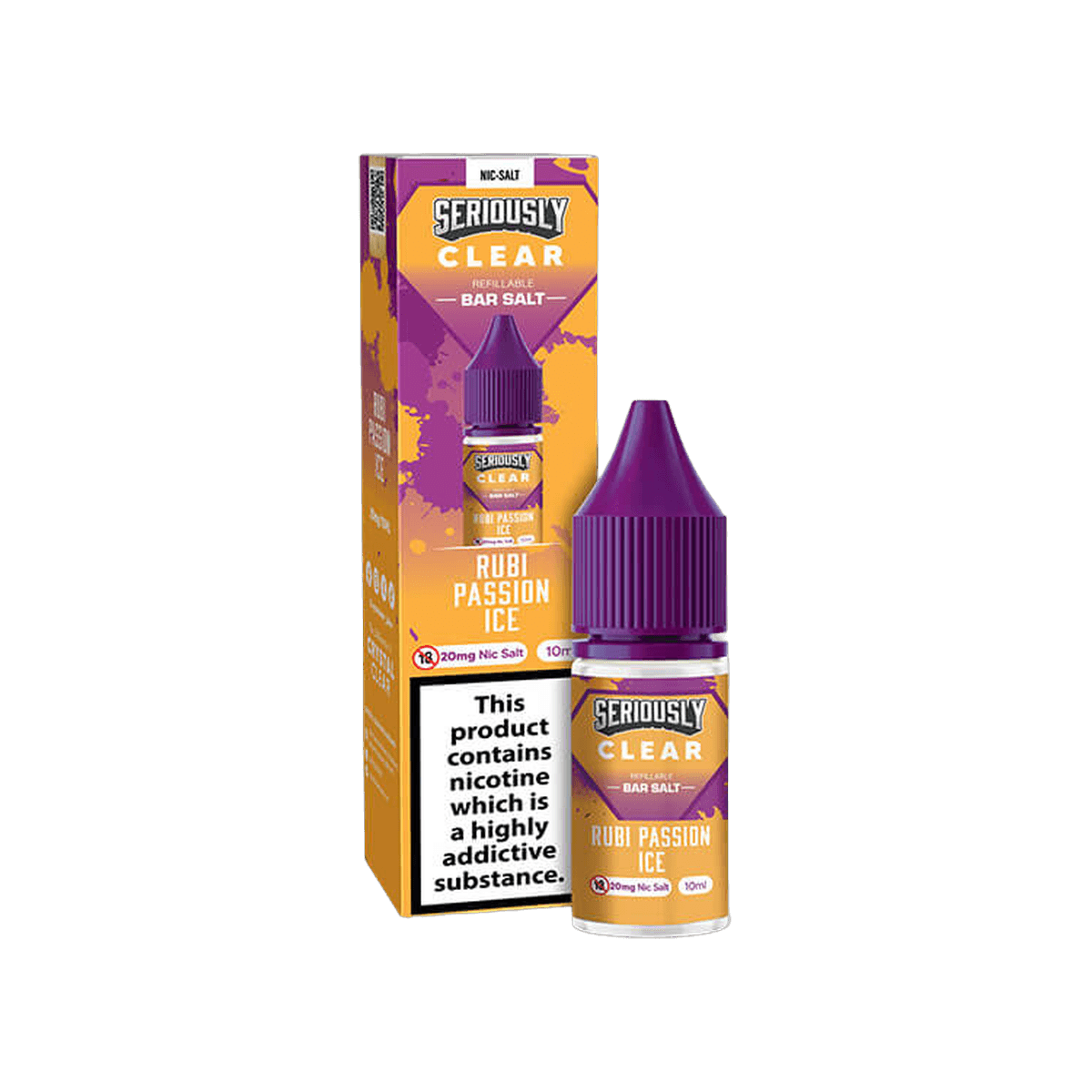 Rubi Passion Ice Nic Salt E-Liquid by Seriously Clear box and 10ml bottle
