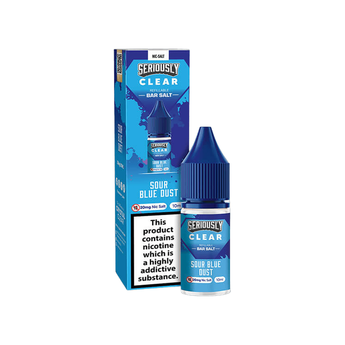 Sour Blue Dust Nic Salt E-Liquid by Seriously Clear box and 10ml bottle